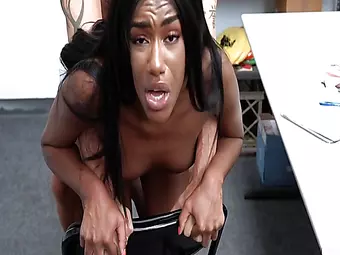 Ashley Aleigh penetrates her tight ebony pussy from behind