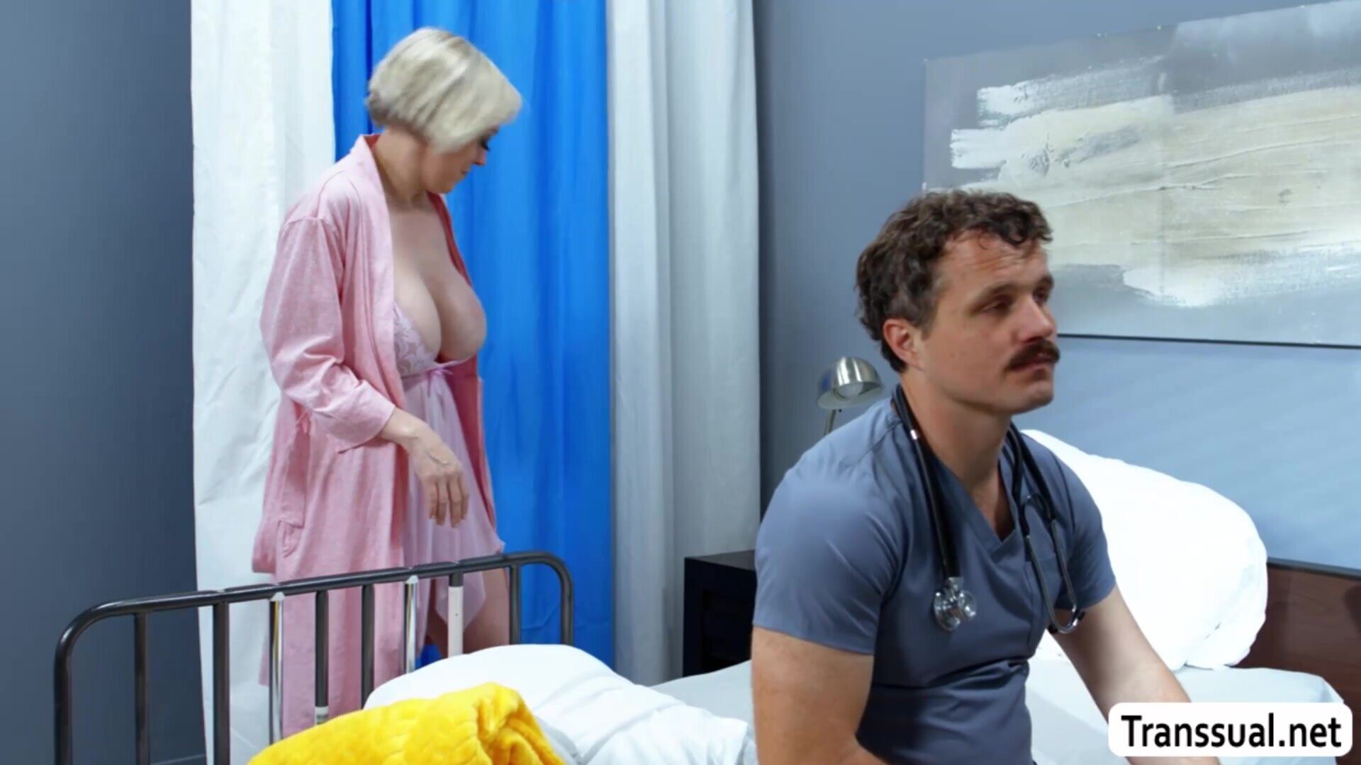 MILF Patient masturbates and fucked by TS and doctor