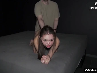 Asian teenager gasps on 8 inch cock, creampied and screams.